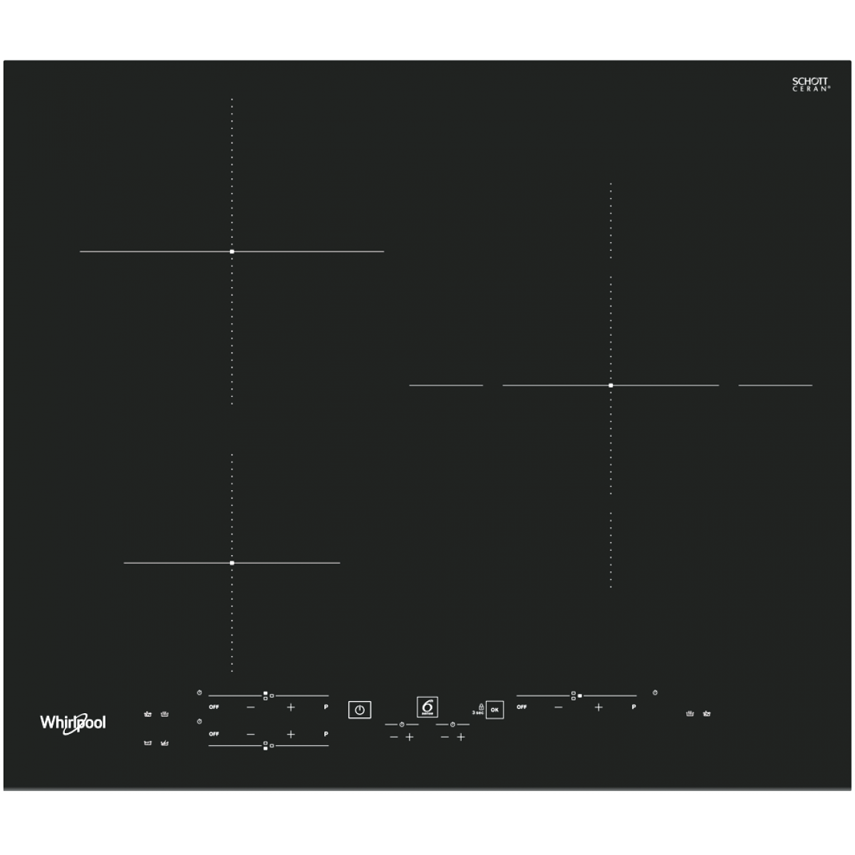 惠而浦 WHIRLPOOL WSB2360BFP 3頭嵌入式電磁爐：7200W總火力與「第6感」智能技術